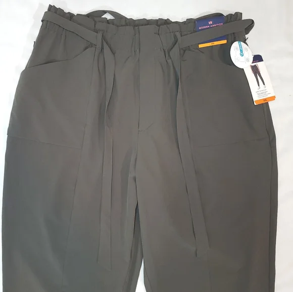 Modern Ambition Pants OLIVE Tie-Front Tapered Leg Pockets Elastic Waist Sz 2XL - Picture 4 of 16